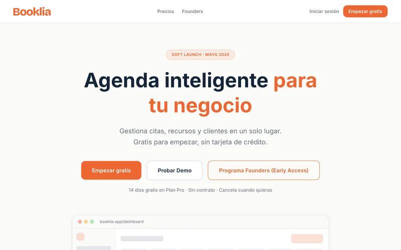 Booklia — portada de la agenda de reservas online