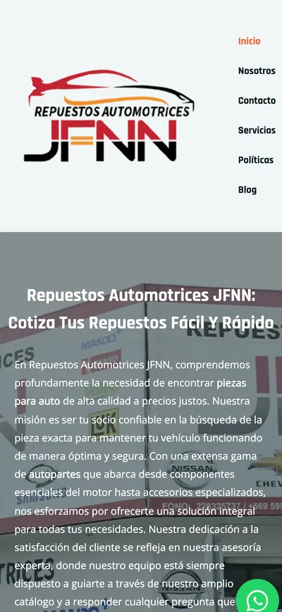 Repuestos Automotrices JFNN — vista desktop version móvil