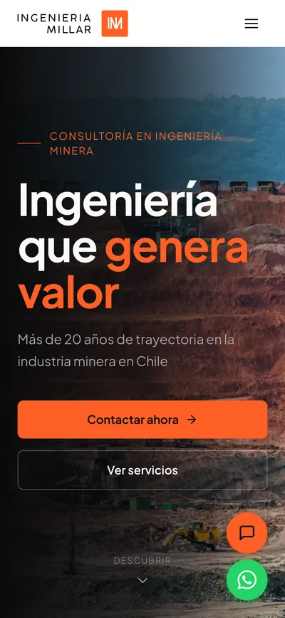 Ingeniería Millar — vista desktop de la landing page corporativa version móvil
