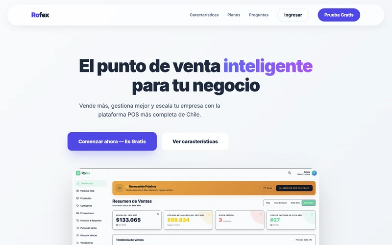 Rofex POS — dashboard del punto de venta online