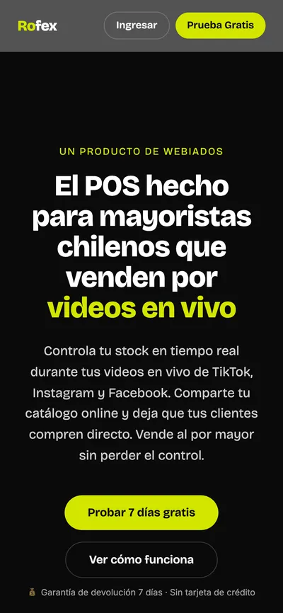 Rofex POS — dashboard del punto de venta online version móvil