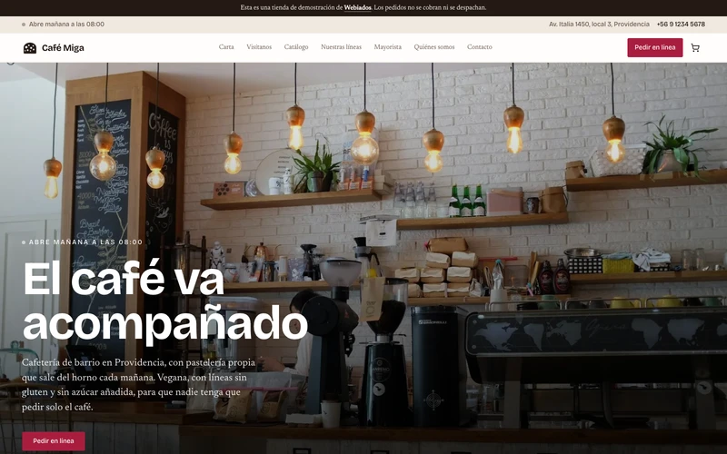 Demo Café Miga — vista desktop de la tienda online